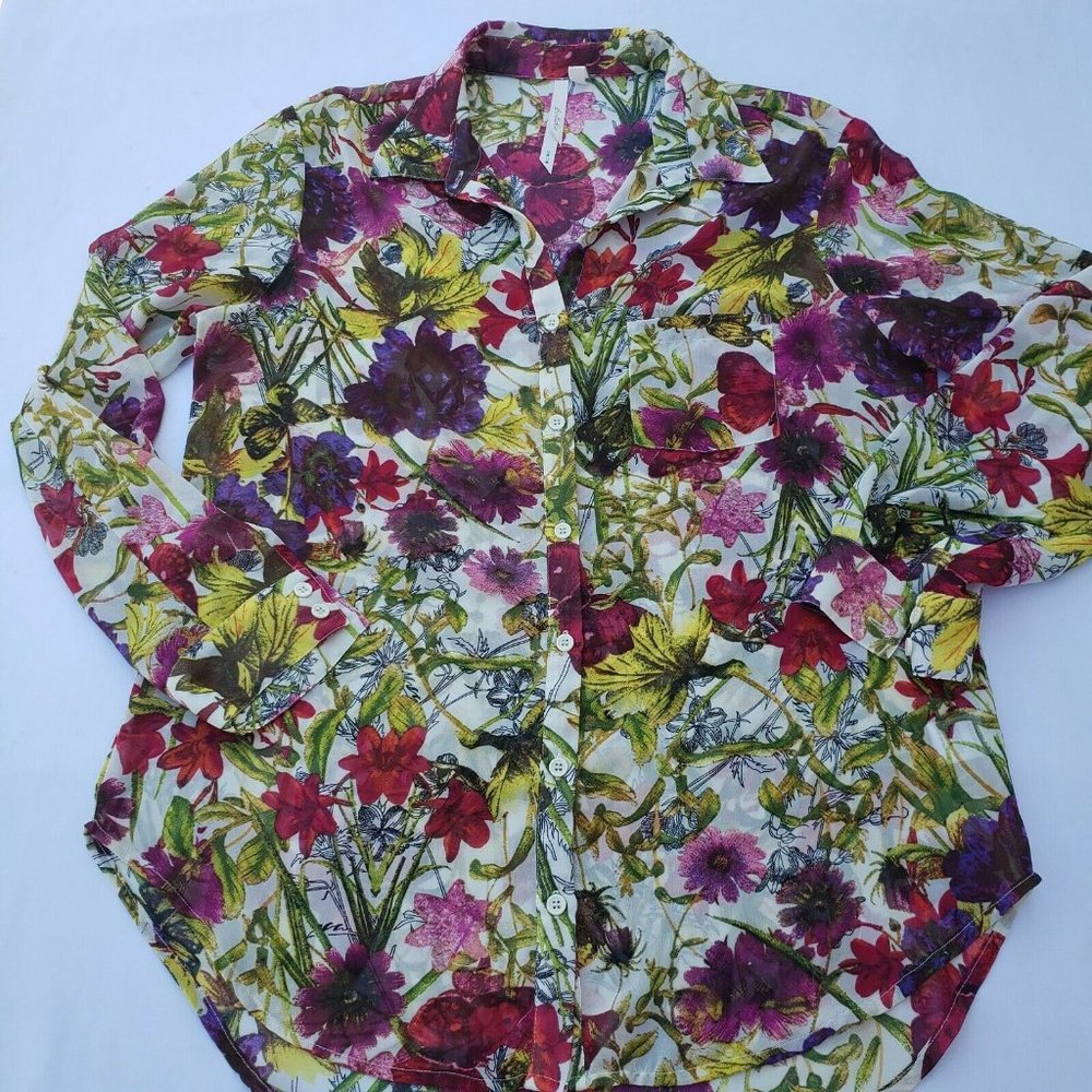 Anthropologie Sheer Butterfly Floral Top Button Up